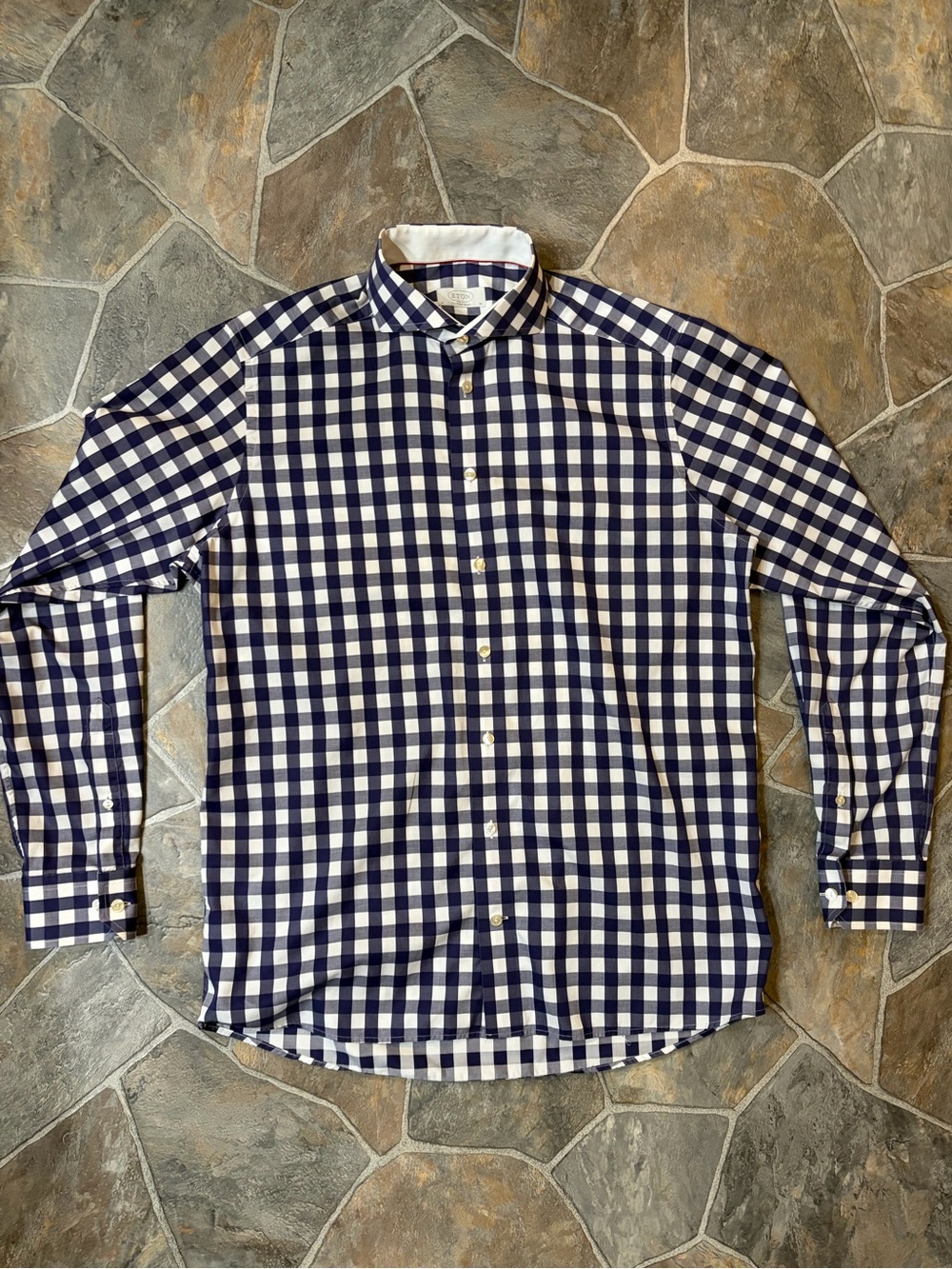 Eton Purple/White Gingham Button-Down Shirt US 16